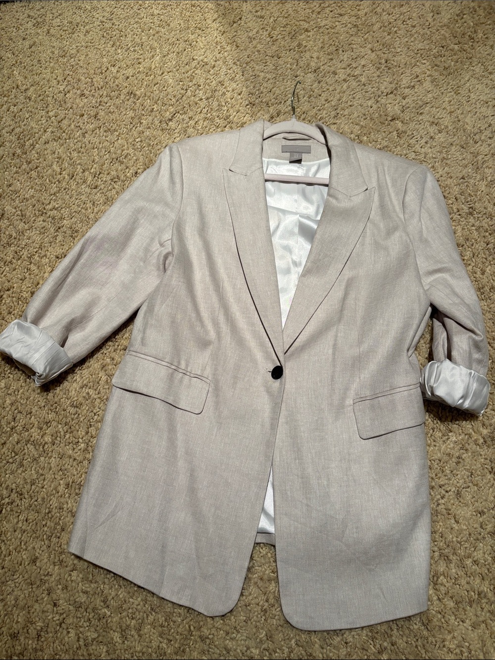 H&M Light Beige Sand color Linen-Blend Oversized Blazer - Picture 4 of 4